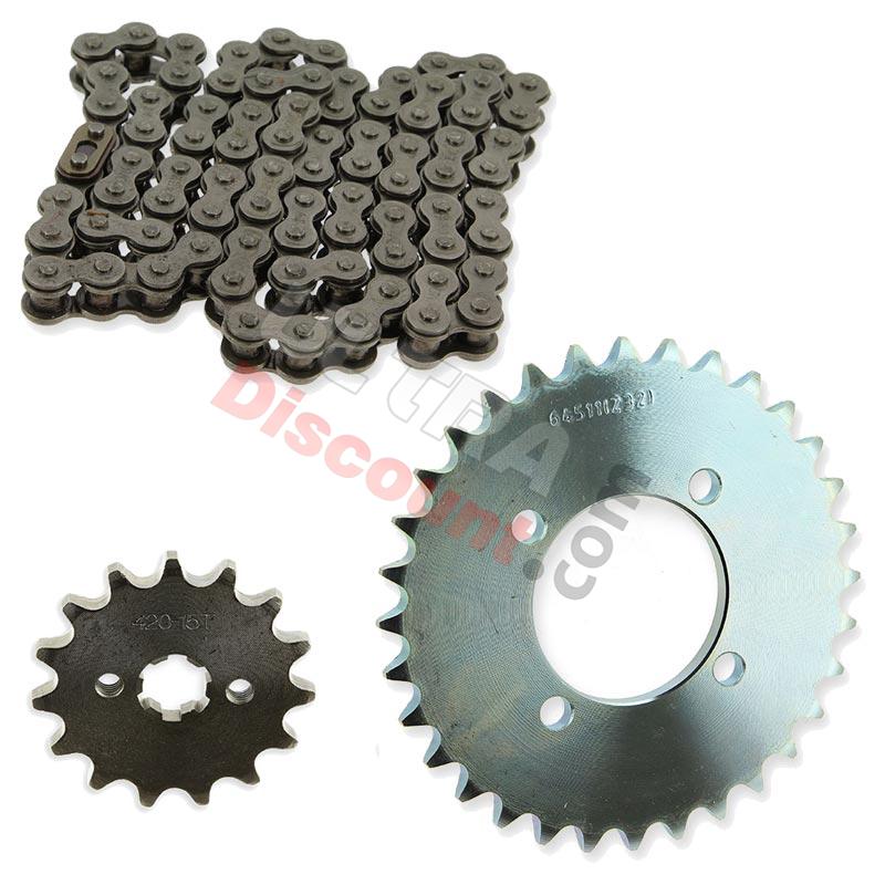 Kit transmission Chaine + couronne + pignon pour Skymini skybongo ST125-8/8A, Pi�ces Skymini Monkey - Gorilla