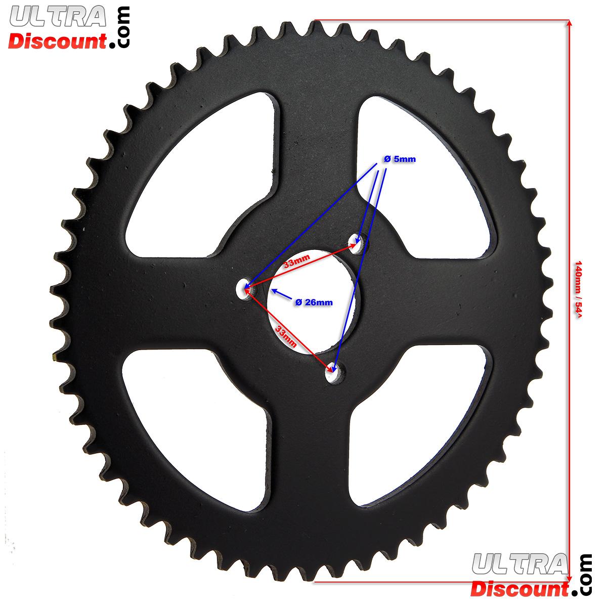 Couronne Renforce 54 Dents 3 Trous pour Chaine TF8 de Pocket Bike (Type 1) photos 1