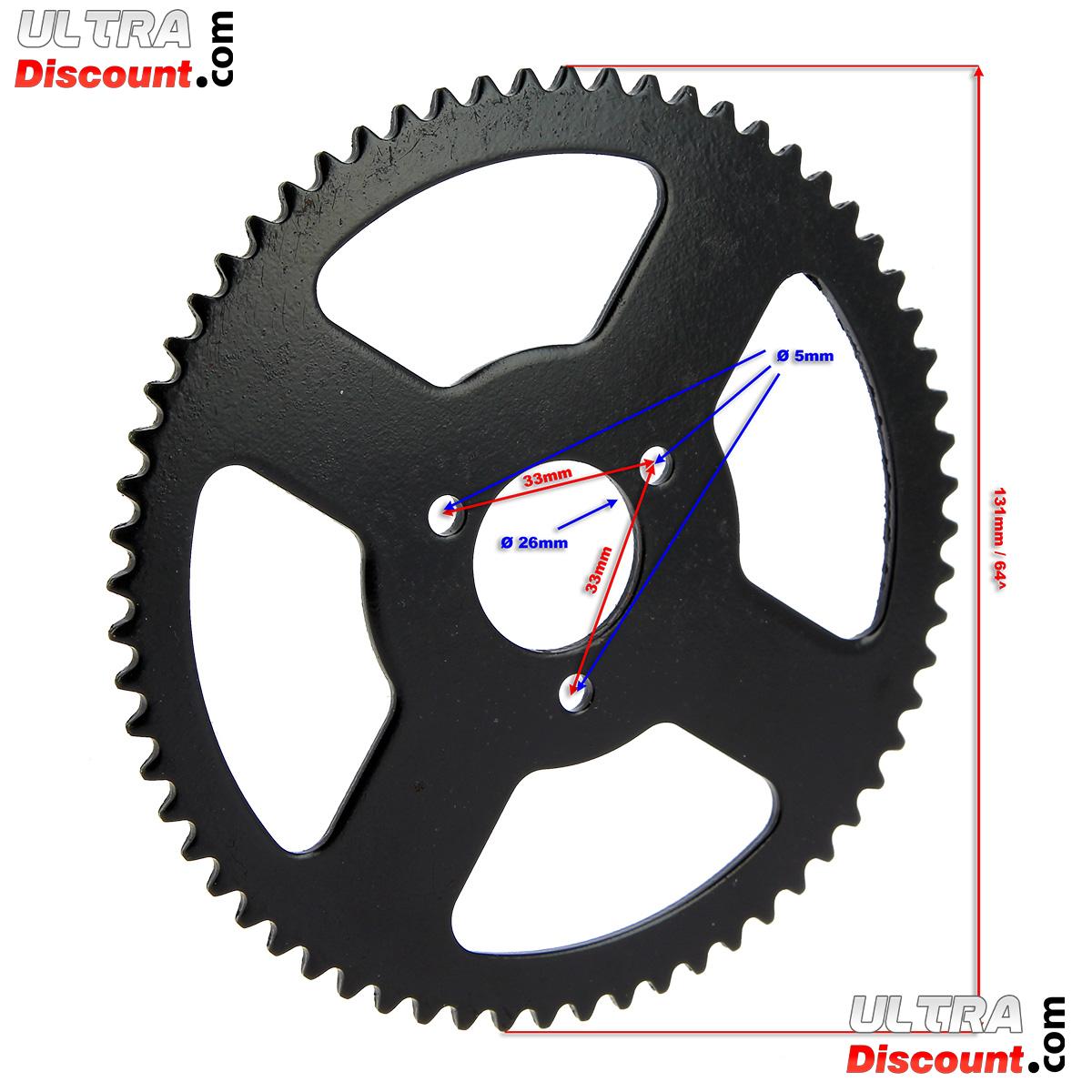Couronne Renforce 64 Dents 3 Trous pour Chaine Petit Pas de Pocket Bike MTA4 photos 1