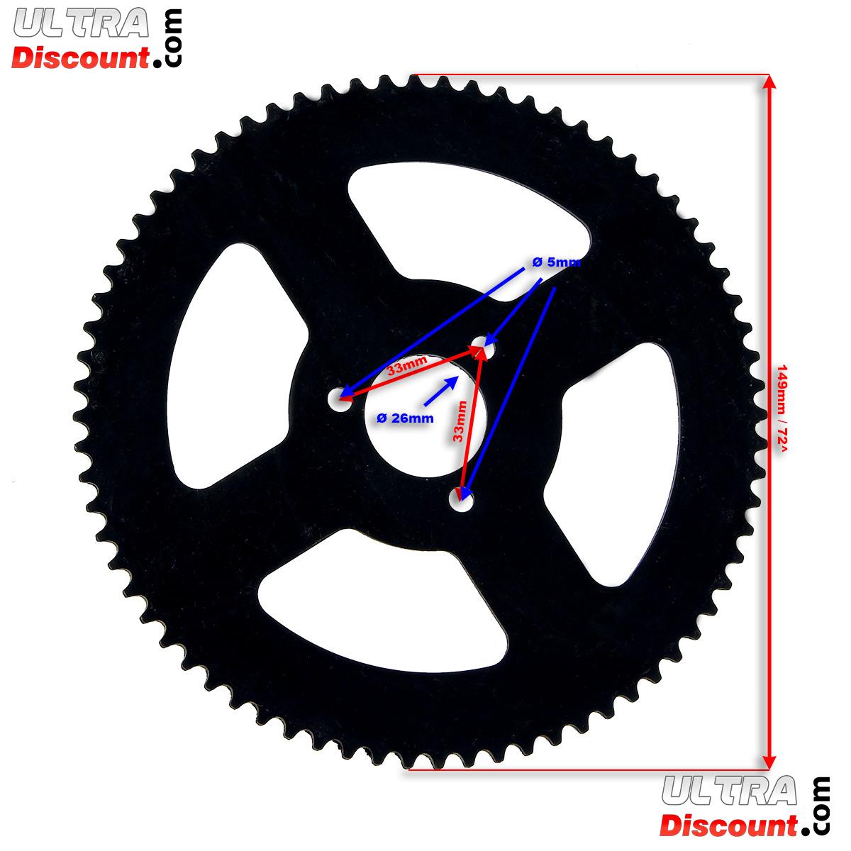 Couronne Renforce 72 Dents 3 Trous pour Chaine Petit Pas de Pocket Bike MTA4 (4 Branches) photos 1
