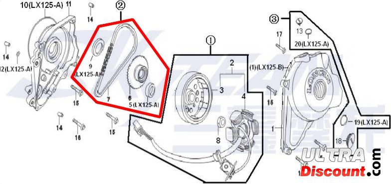 Chaine de dmarreur pour moteurs Skyteam 50cc 125cc photos 1