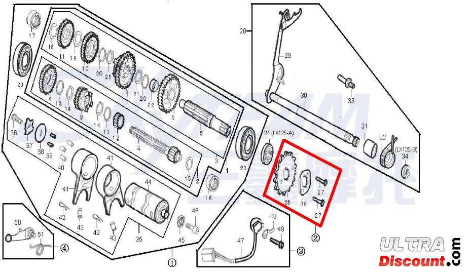 Pignon et fixations pour moteur 125cc pour PBR Skyteam photos 1