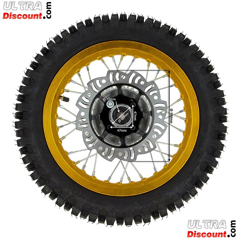 Roue Arrire Complte 12'' Or avec Crampons 12mm pour Dirt Bike AGB27 photos 1
