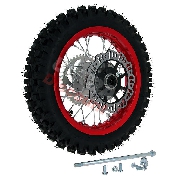 Roue Arrire Complte 12'' Rouge avec Crampons 12mm pour Dirt Bike AGB27