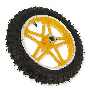 Roue arrire complte jaune pocket bike Cross (10'', type 1 )