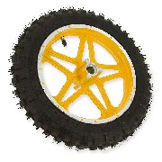 Roue avant complte jaune pocket bike Cross (10'', type 1 )